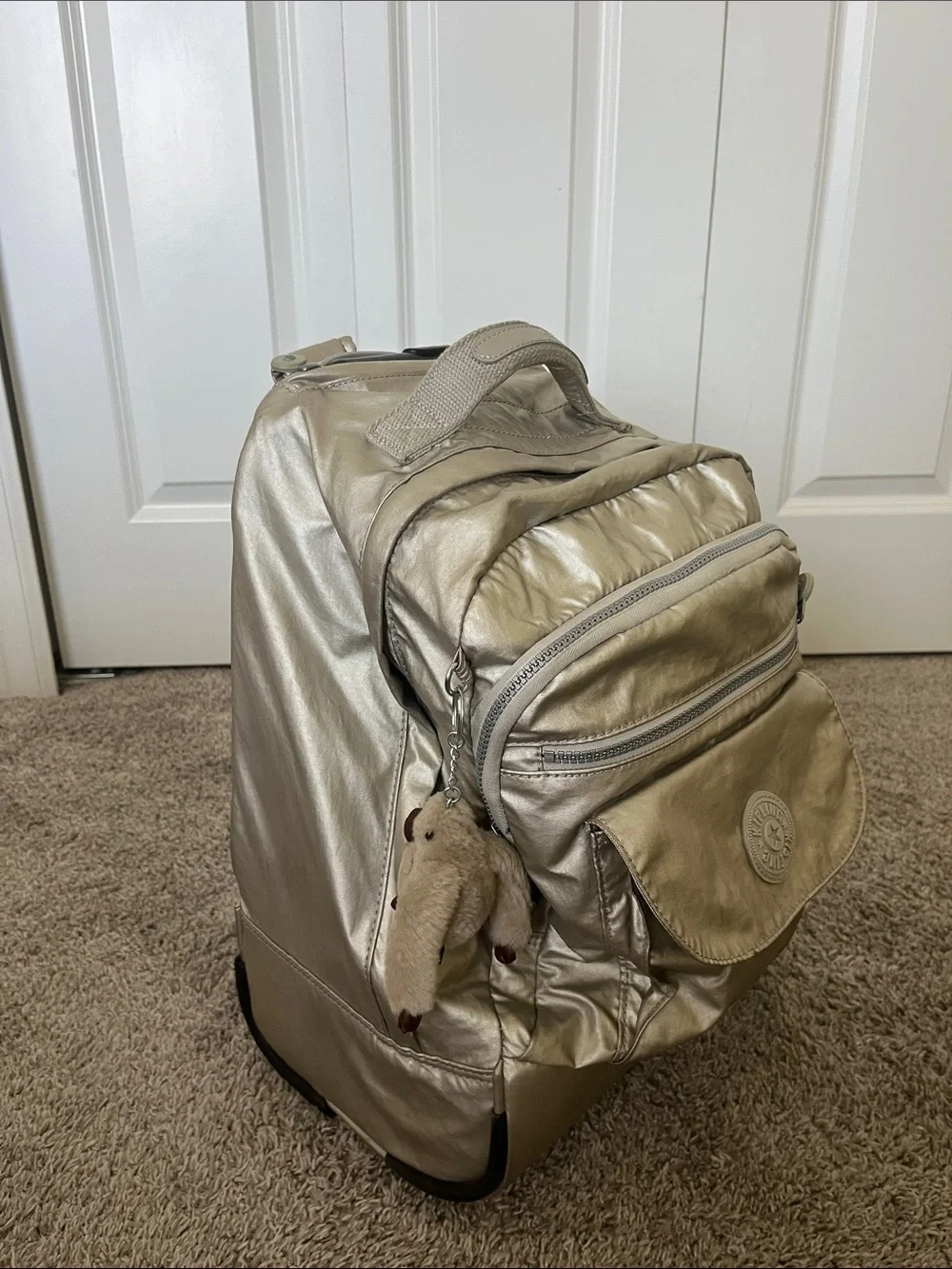 Kipling Metallic Champagne Rolling Backpack - Shimmering Gold